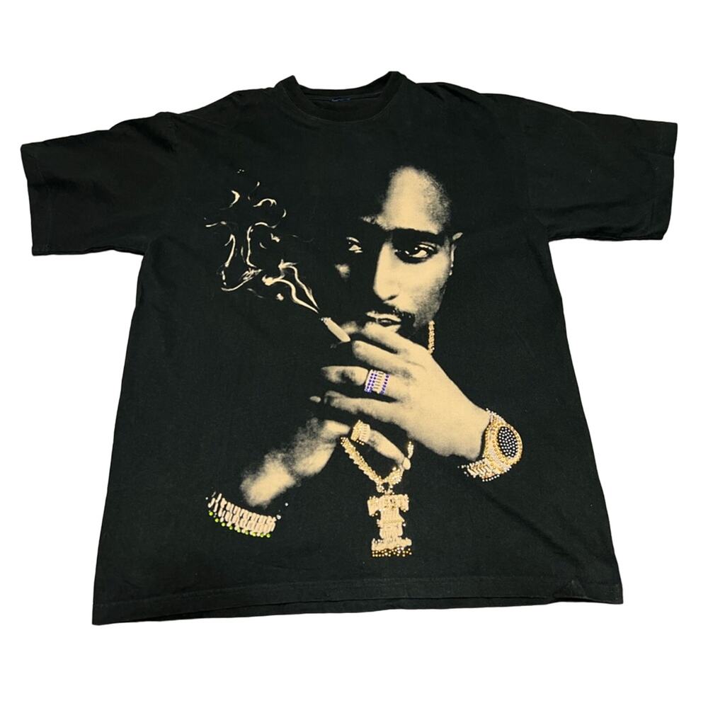 Vintage Usa Tupac Shakur Hip Hop Rap Studded Swarovski Blunt Chain T-Shirt 2xl